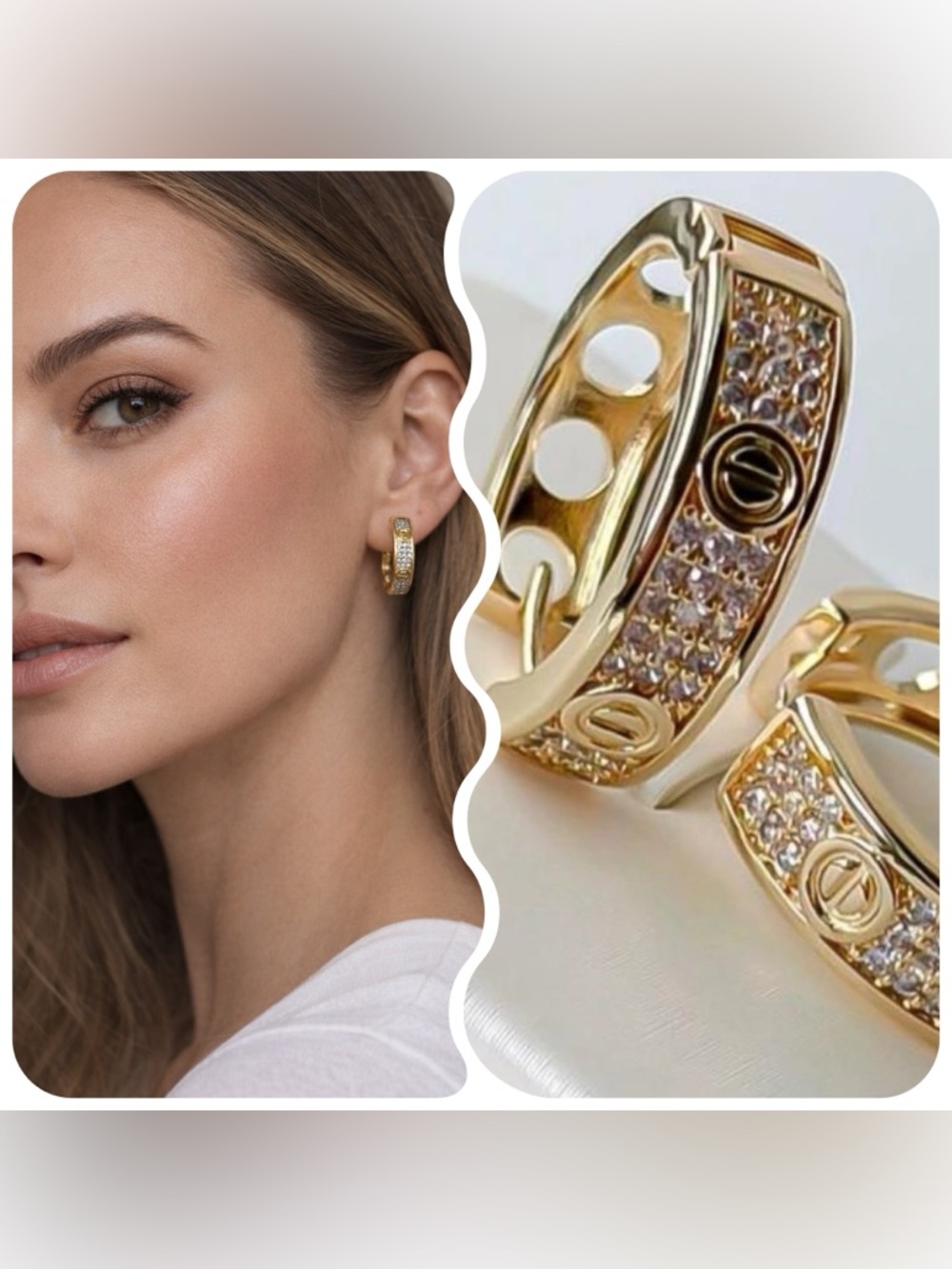 Adina Eden Gold Crystal Pave Hoop Earrings